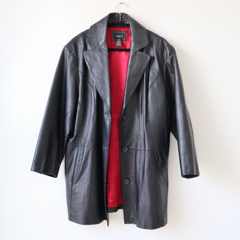 George Woman Black Leather Blazer Jacket, Size XL